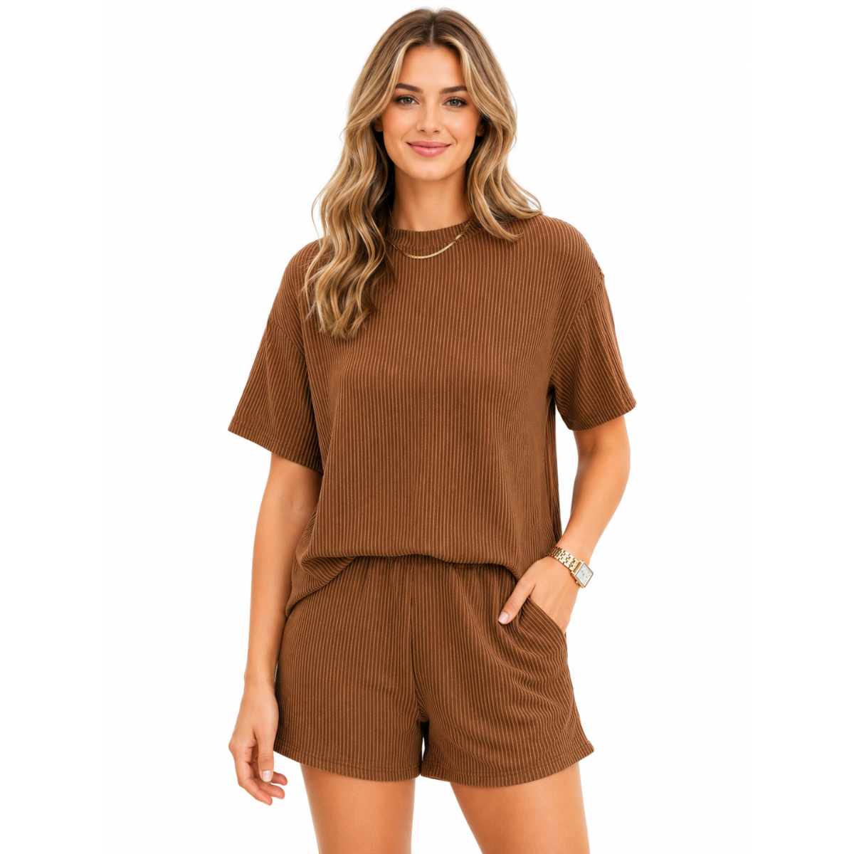 Women Solid Ribbed 2 Piece Set