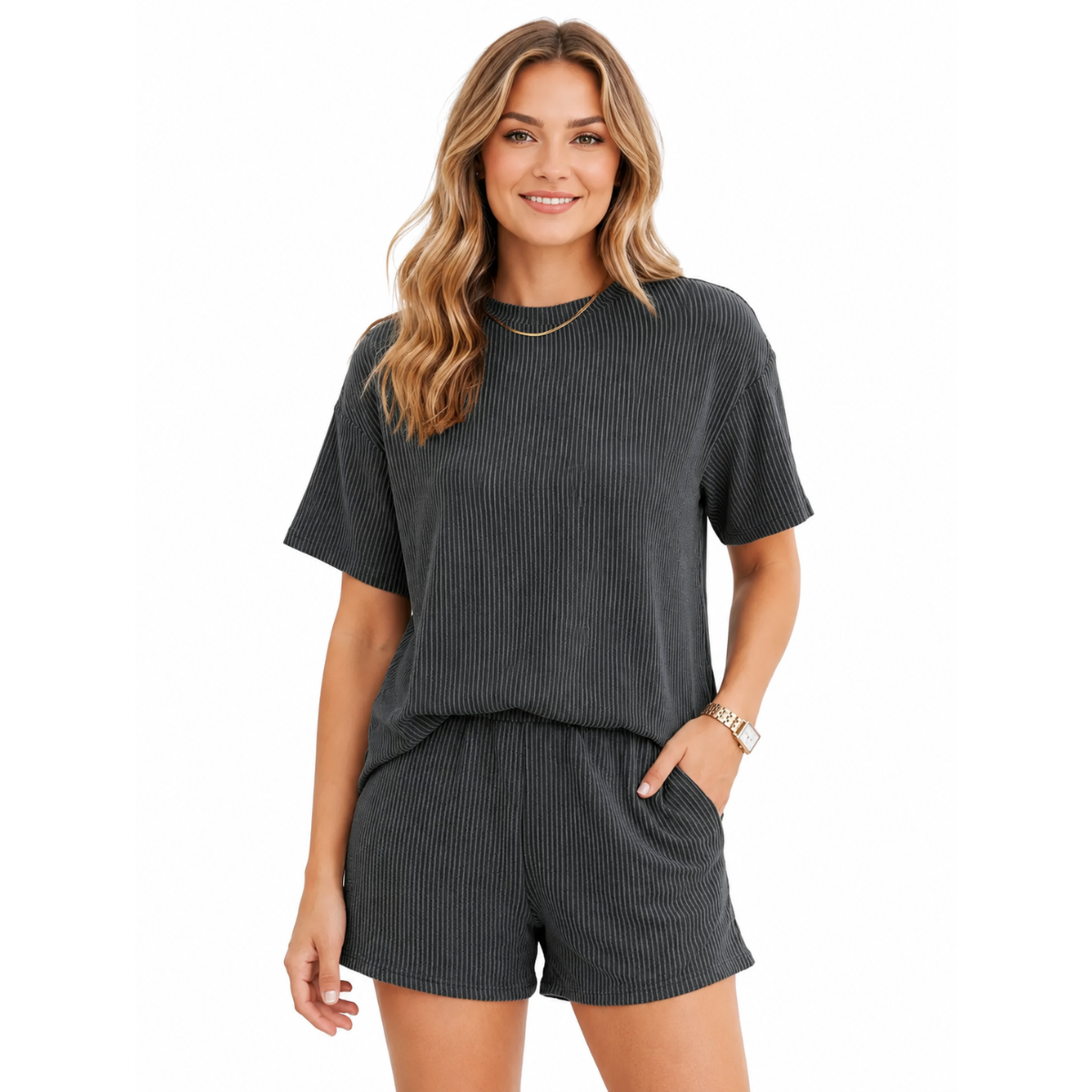 Women Solid Ribbed 2 Piece Set