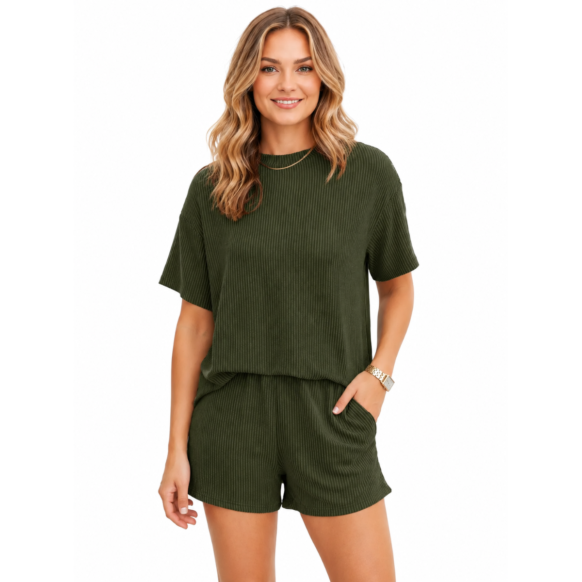 Women Solid Ribbed 2 Piece Set