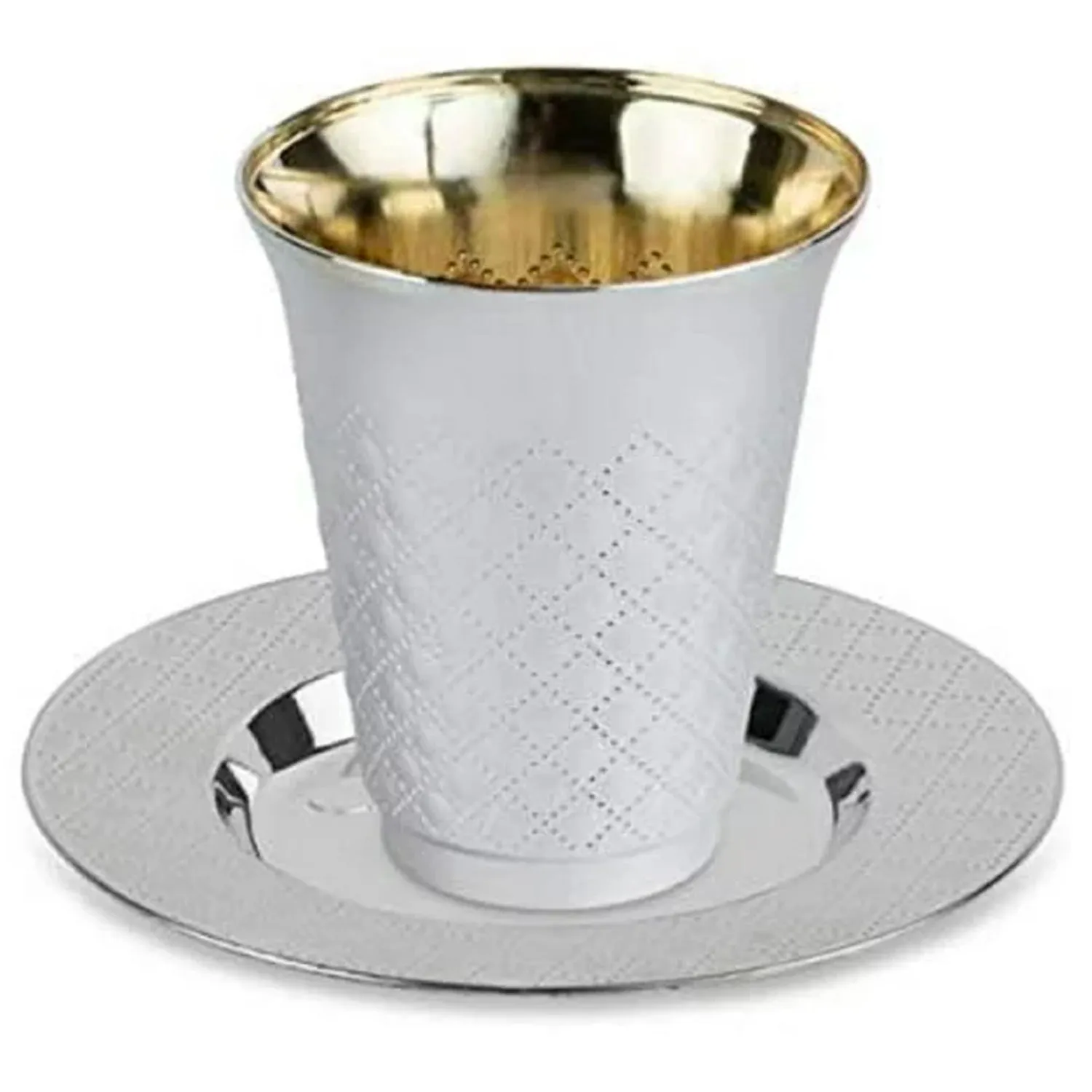 Decor Diamond wine Kiddush / kiddish Cup and Saucers Silver 5 oz