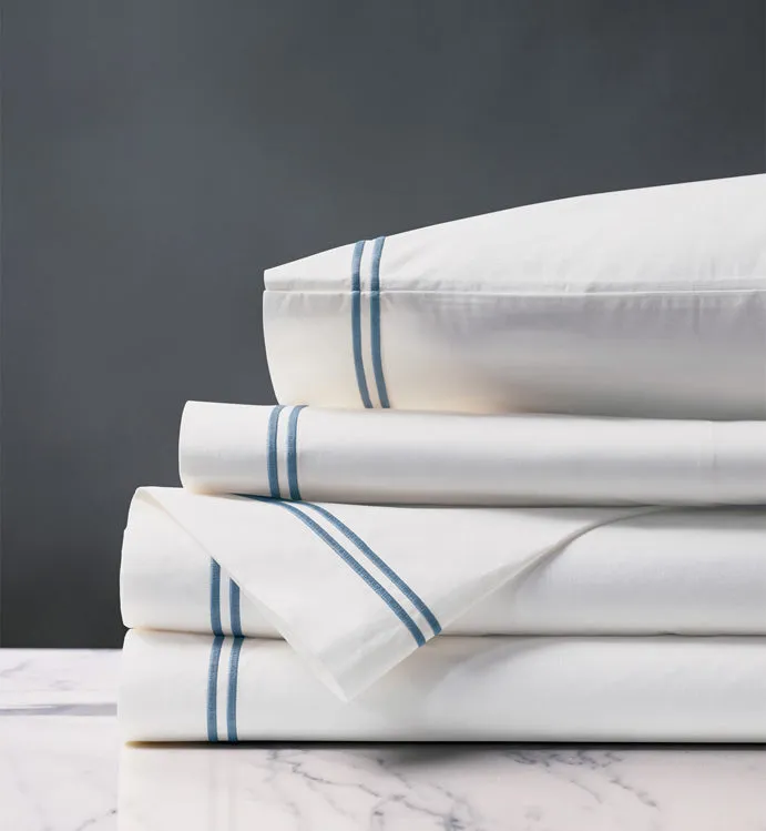 Double Striped Ocean Blue Satin Stitch Sheet Set