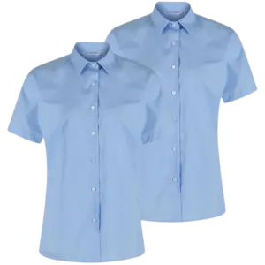 Girls Short Sleeve Non-Iron Blouse -Regular Lady Fit- Blue - Twin Pack