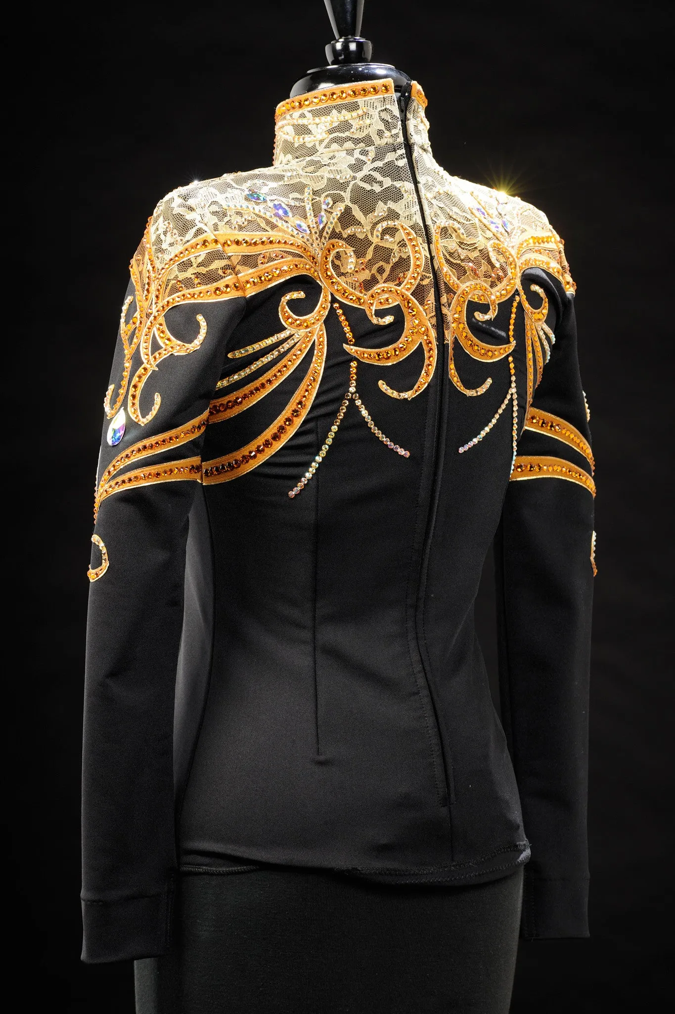 Gold Black Spandex with Bronze Show Blouse XS 3202-47