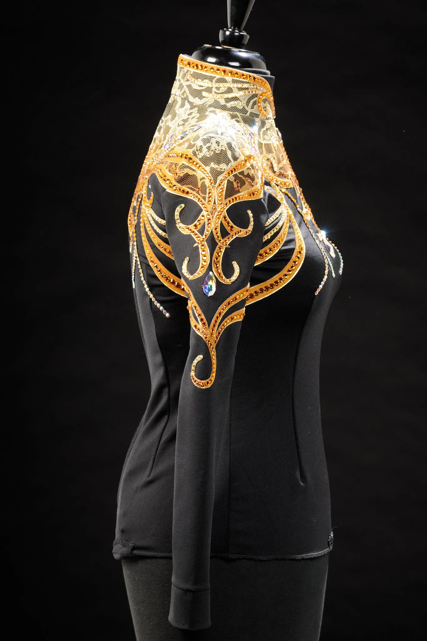 Gold Black Spandex with Bronze Show Blouse XS 3202-47