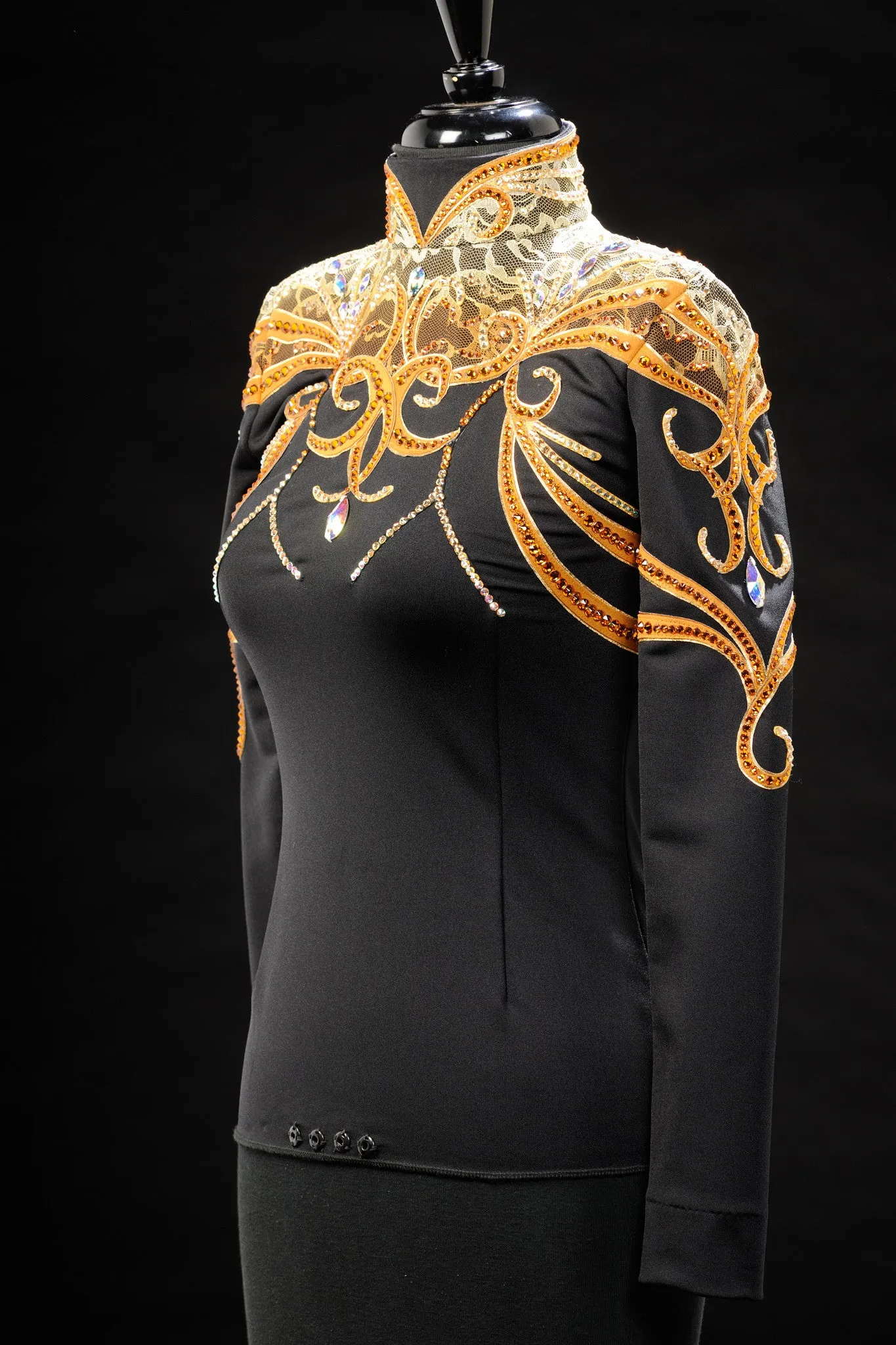 Gold Black Spandex with Bronze Show Blouse XS 3202-47