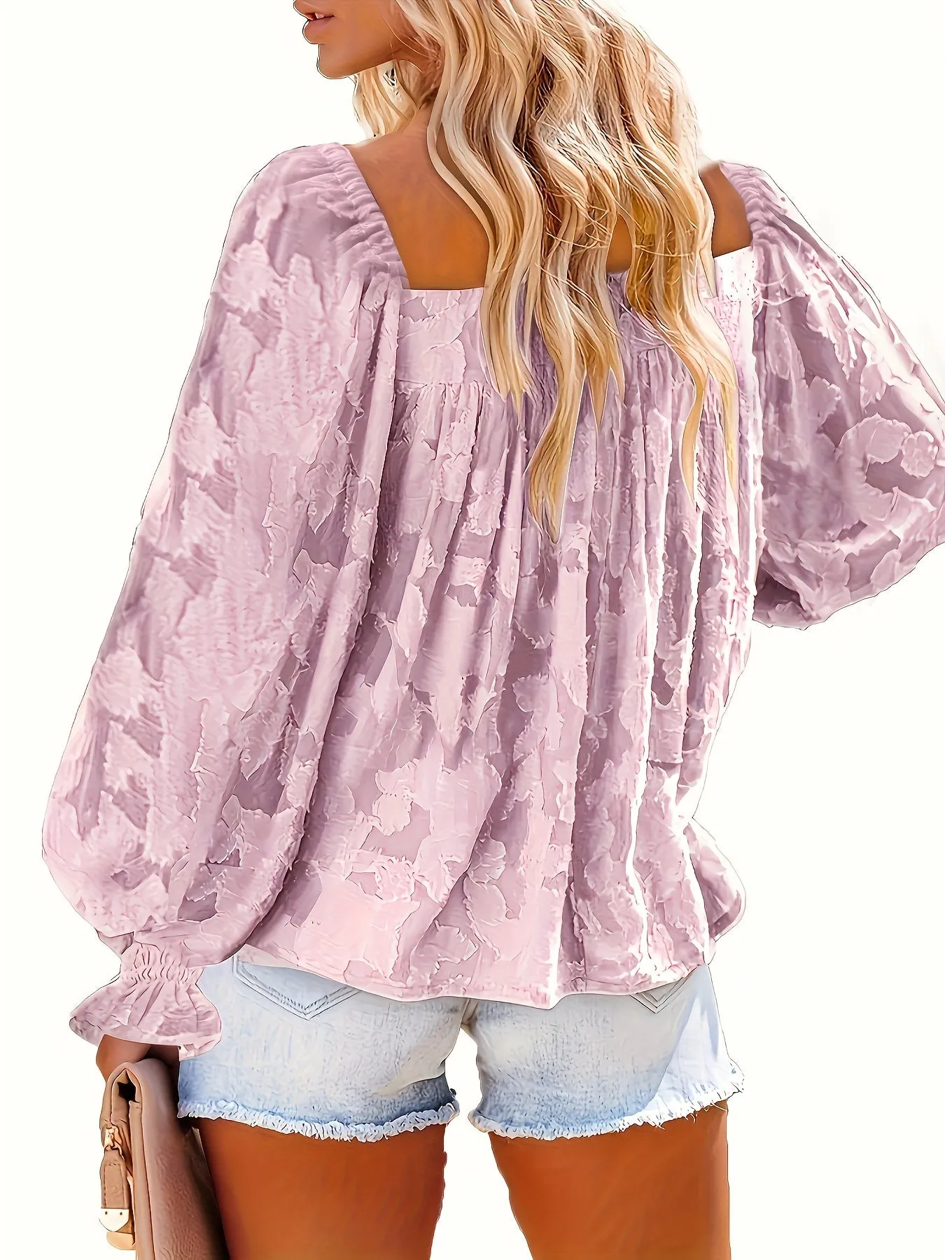 Plus Size Elegant Off the Shoulder Asymmetrical Long Sleeve Blouse - Chic Floral Pattern, Non-Stretch Polyester Fabric, Regular Fit, Suitable for All Seasons - Womens Plus Size Clothing for Spring and Beyond