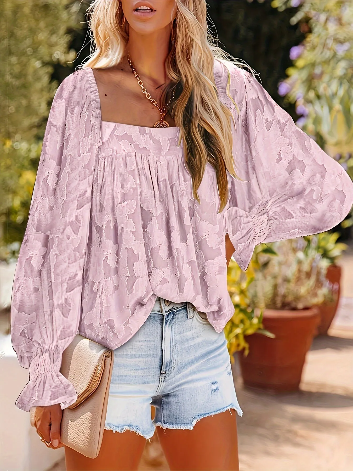 Plus Size Elegant Off the Shoulder Asymmetrical Long Sleeve Blouse - Chic Floral Pattern, Non-Stretch Polyester Fabric, Regular Fit, Suitable for All Seasons - Womens Plus Size Clothing for Spring and Beyond